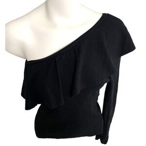 Do+Be Black Ruffle One‎ Shoulder Knit Top sz Large